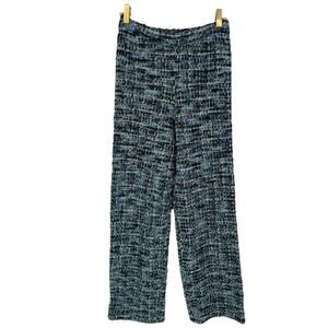 Zara Blue Tweed Trouser Pants Wide Leg Metallic High Rise Size S